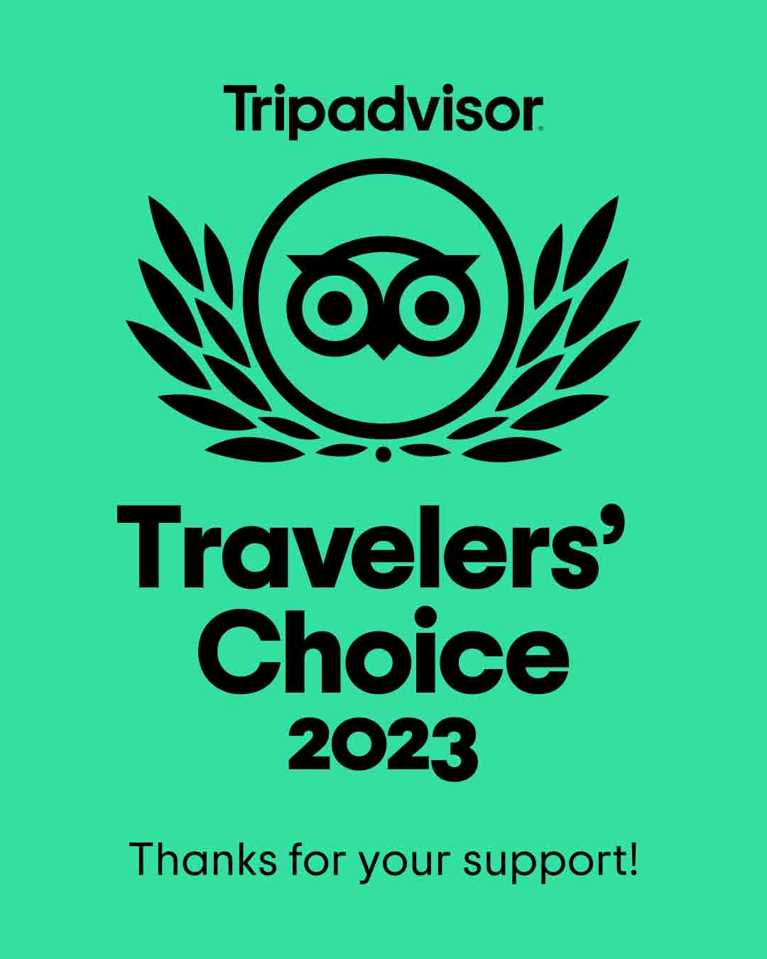 Tripadvisor Travelers' Choice 2023 green badge